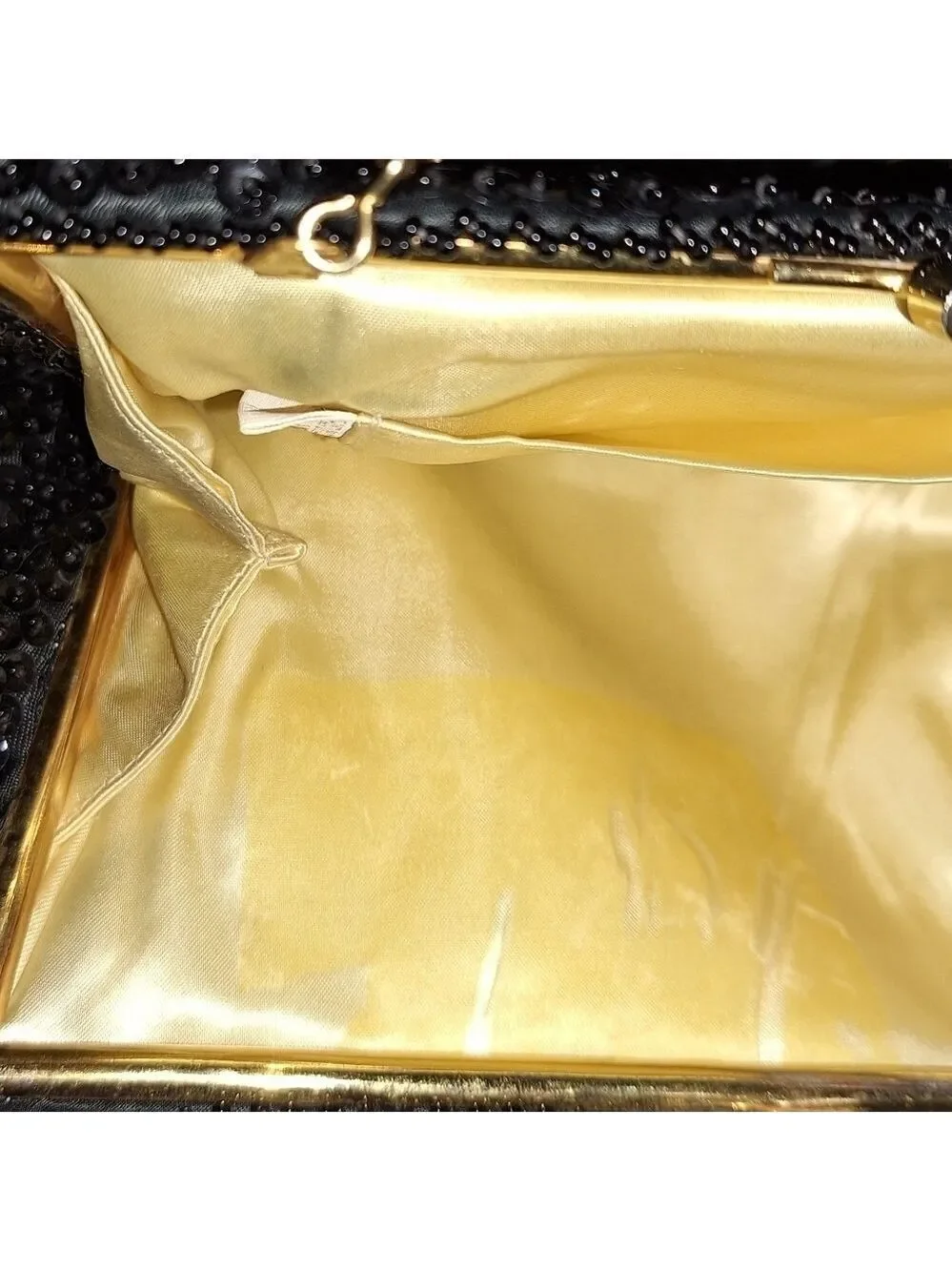 Vintage Black Beaded Sequin Clutch Gold Chain Purse